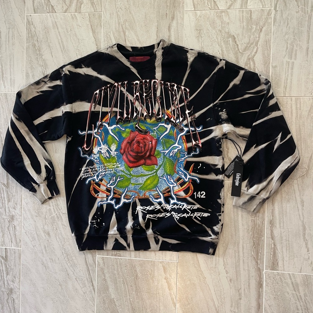 Civil Regime Graphic Crewneck Sweater with Rose Design
